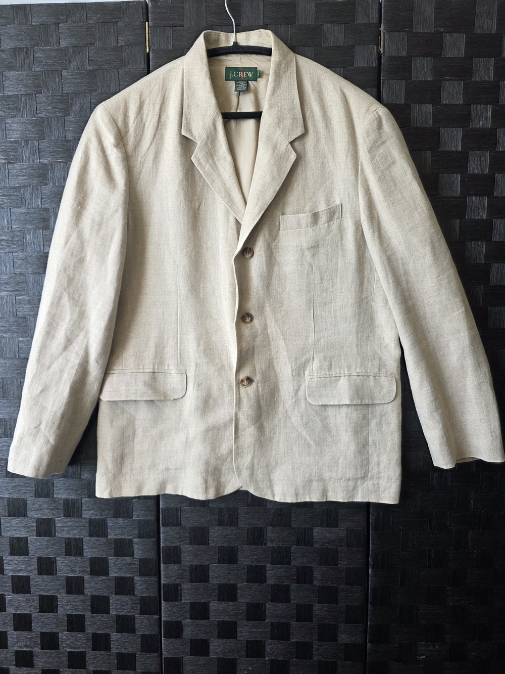 Vintage 90s J. Crew 100% Linen 3-Button Blazer Sport Coat Beige Tan Mens Size L